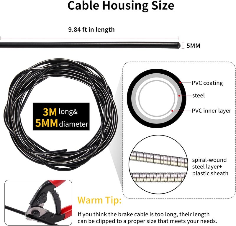 Gionfe Brake Cable Housing,Lined Bicycle/Bike Brake Cable Housing,Bicycle Brake Cable Housing,Bicycle Brake Cable Gear Wires Bikes Replacement Accessory for Mountain Road Bike, 5mm 3 Meters (Black) - Image 3